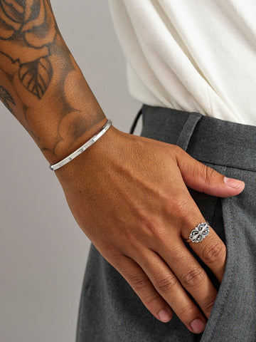 Nialaya Men's Bangle Silver Fleur de Lis Cuff Silver Fleur de Lis Cuff
